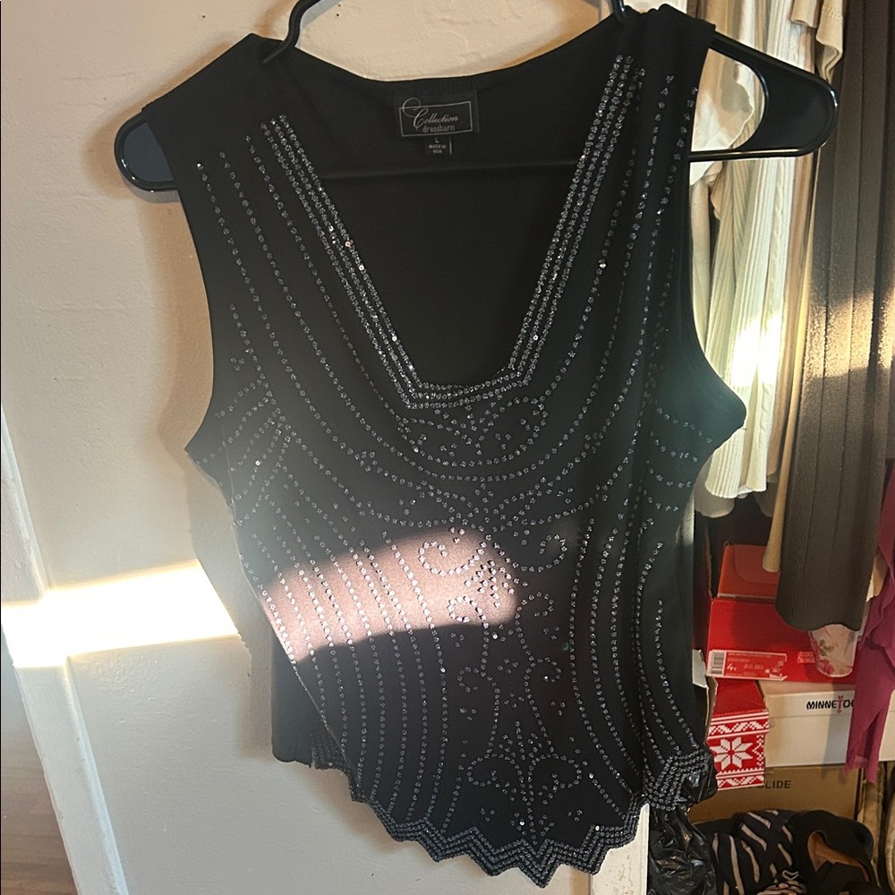 Dress Barn Black Sleeveless Blouse with Silver Details